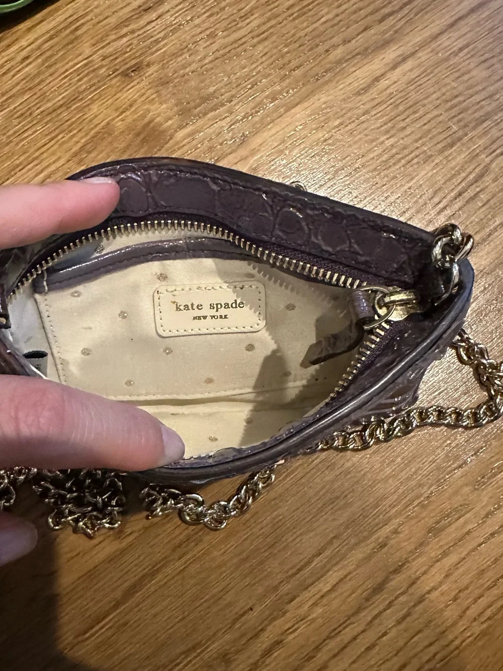 kate spade dark purple croc-embossed chain crossbody with gold plaque